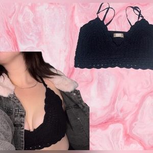 Black crocheted crop top